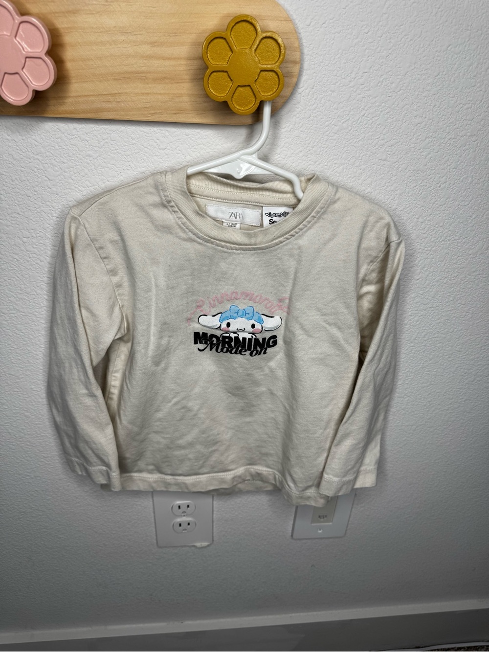 Zara Kids Cream Long-Sleeve Tee with Blue Character Graphic